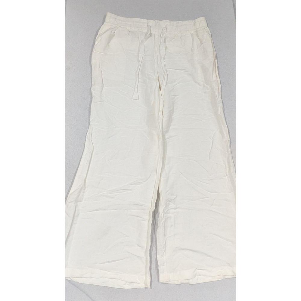 A New Day Wide Leg Pants Women XL White Good Linen Blend Drawstring Casual